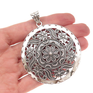 Doug Paulus 925 Sterling Silver Vintage Floral Filigree Oxidized Large Pendant