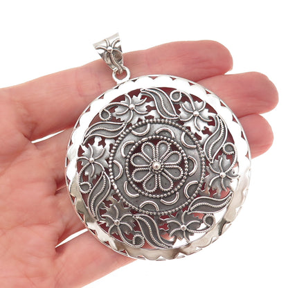 Doug Paulus 925 Sterling Silver Vintage Floral Filigree Oxidized Large Pendant