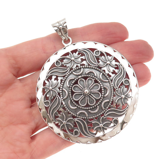 Doug Paulus 925 Sterling Silver Vintage Floral Filigree Oxidized Large Pendant
