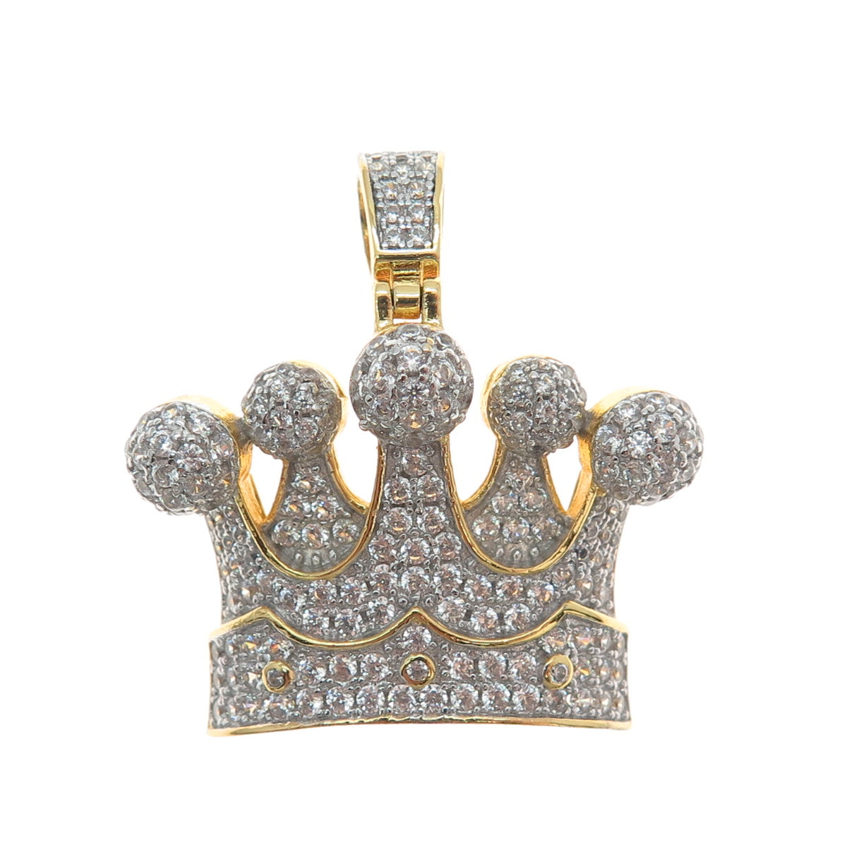 925 Sterling Silver Gold Plated Round-Cut Shaped C Z Crown Sparkle Pendant