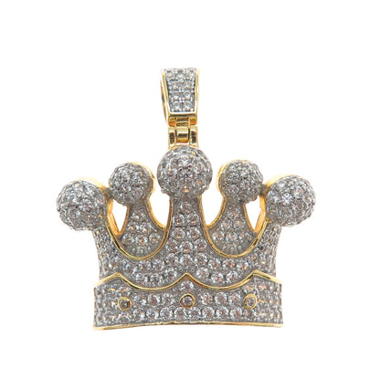 925 Sterling Silver Gold Plated Round-Cut Shaped C Z Crown Sparkle Pendant