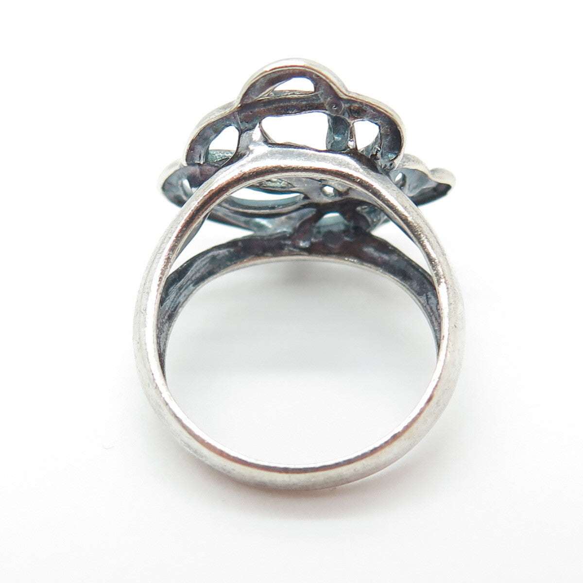 925 Sterling Silver Vintage Modernist Swirl Heart Knot Ring Size 5.75