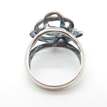 925 Sterling Silver Vintage Modernist Swirl Heart Knot Ring Size 5.75