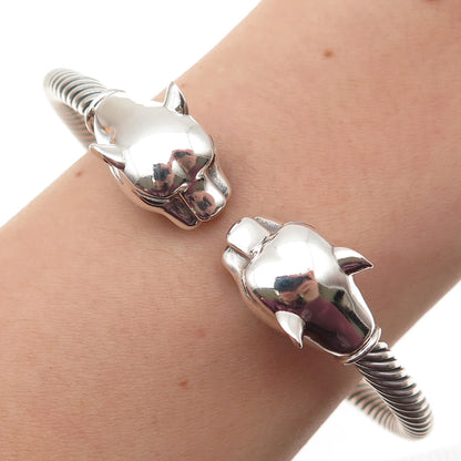 925 Sterling Silver Vintage Panther Adjustable Cable Cuff Bracelet 7"
