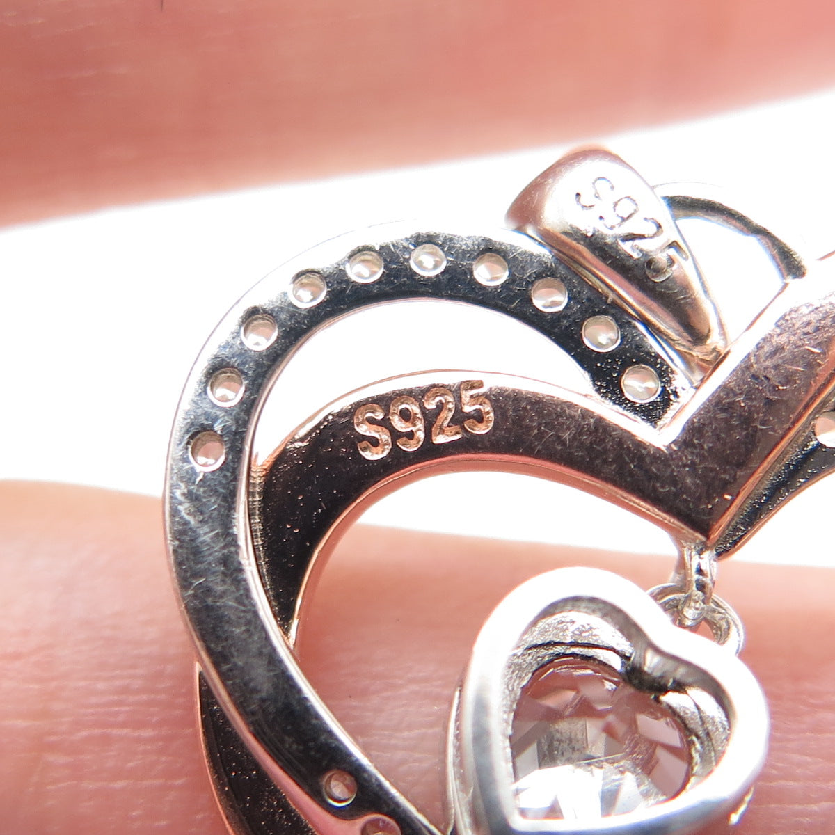 925 Sterling Silver 2-Tone C Z I Love You To The Moon & Back Heart Charm Pendant