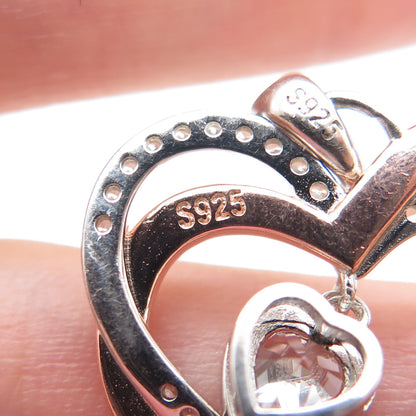 925 Sterling Silver 2-Tone C Z I Love You To The Moon & Back Heart Charm Pendant
