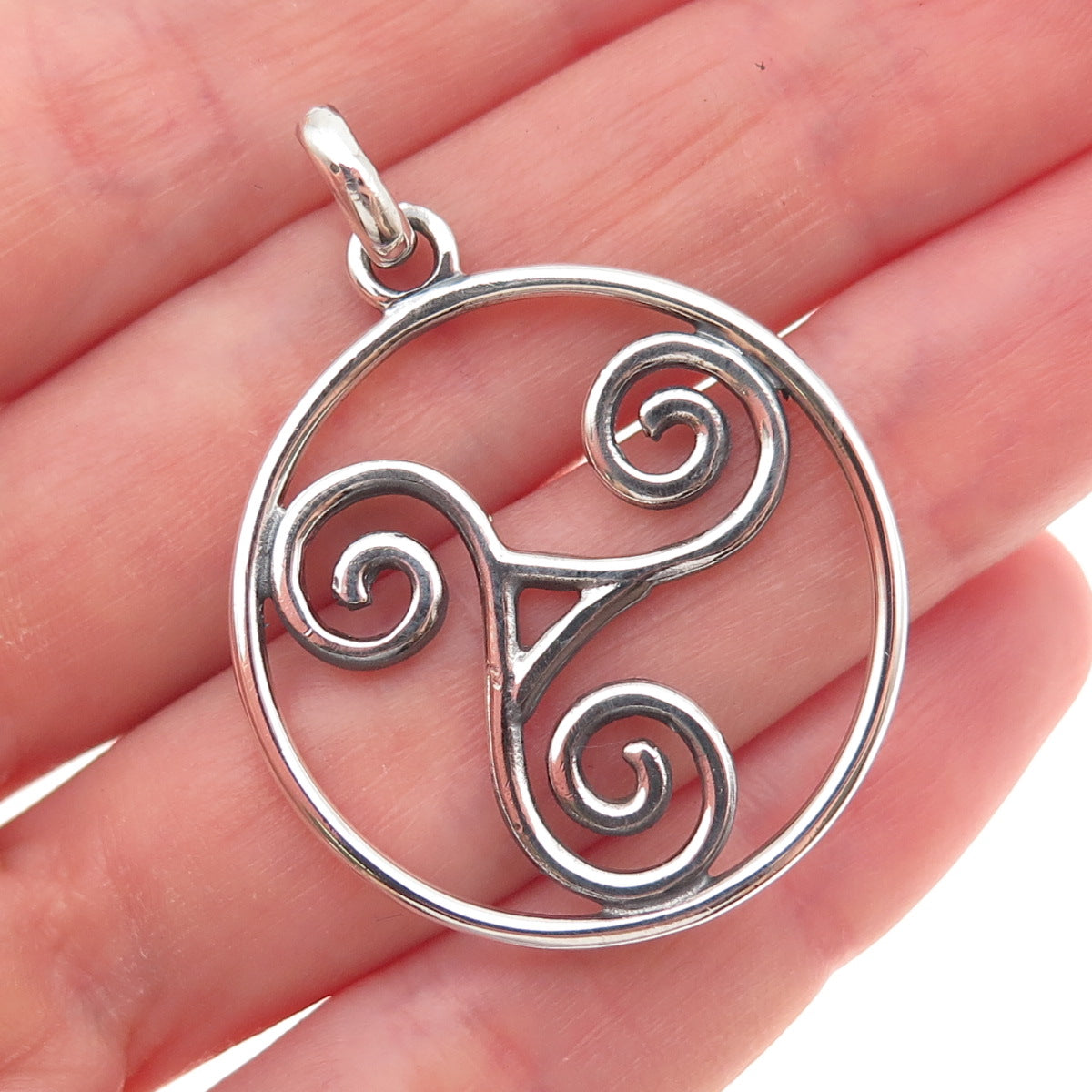 925 Sterling Silver Vintage Celtic Triskelion Oxidized Charm Pendant