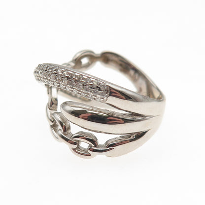 925 Sterling Silver Round-Cut C Z Multi-Link Crossover Ring Size 8.25