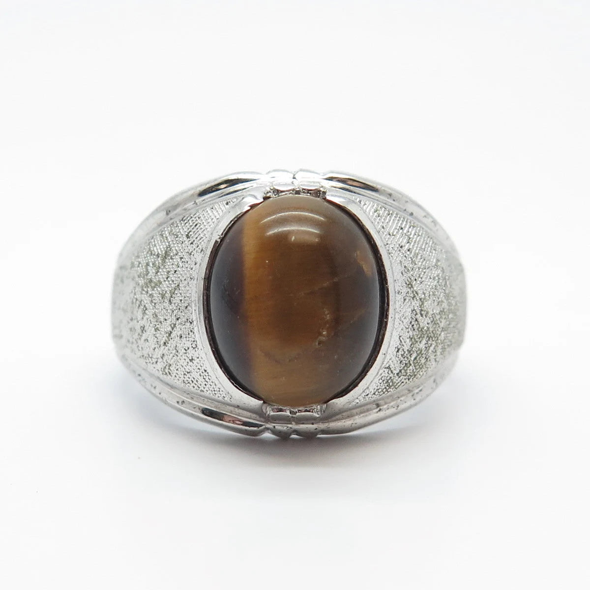 925 Sterling Silver Vintage Vargas Real Tiger Eye Gem Domed Ring Size 9.5