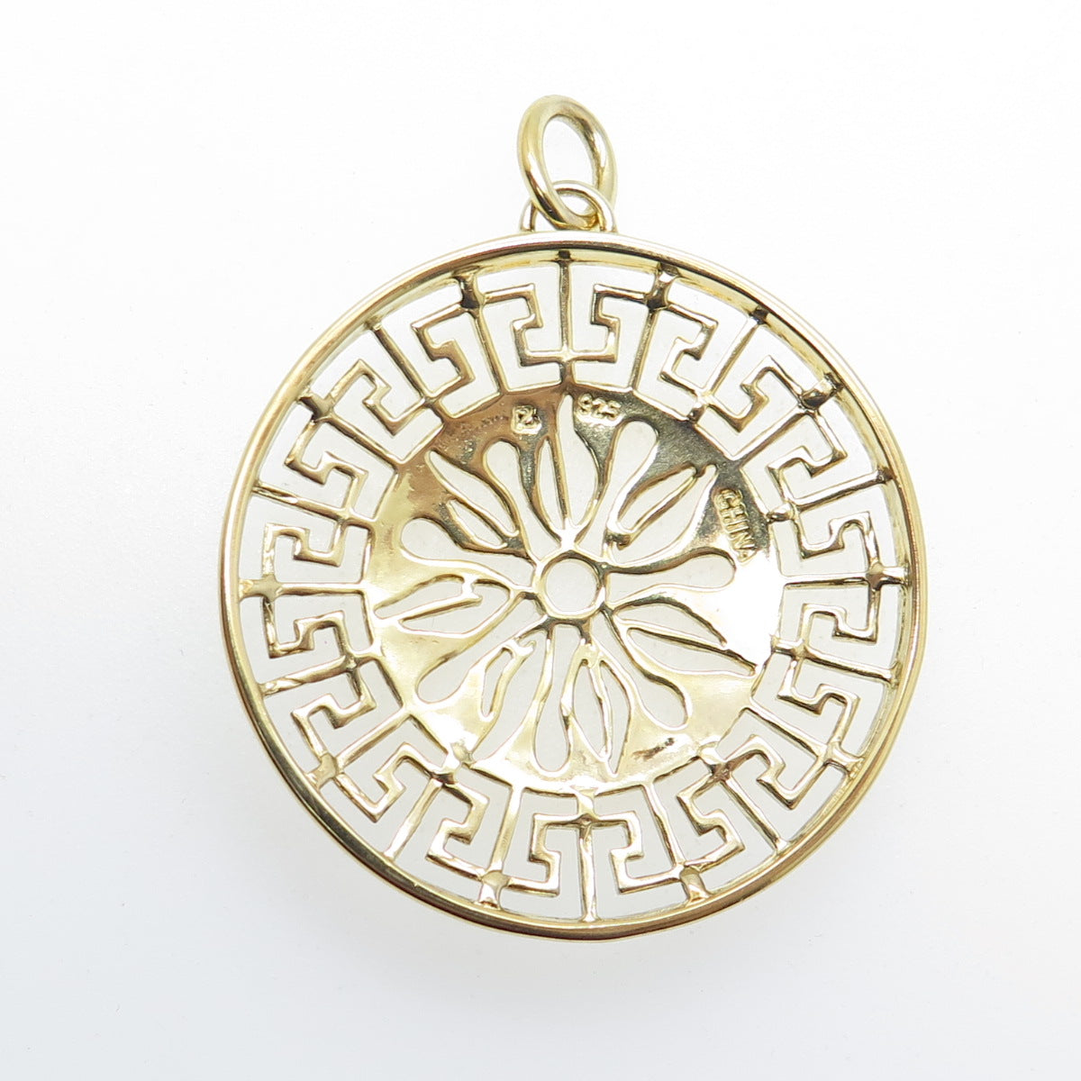 ROSS SIMONS 925 Sterling Silver Gold Plated Greek Maze Flower Pendant