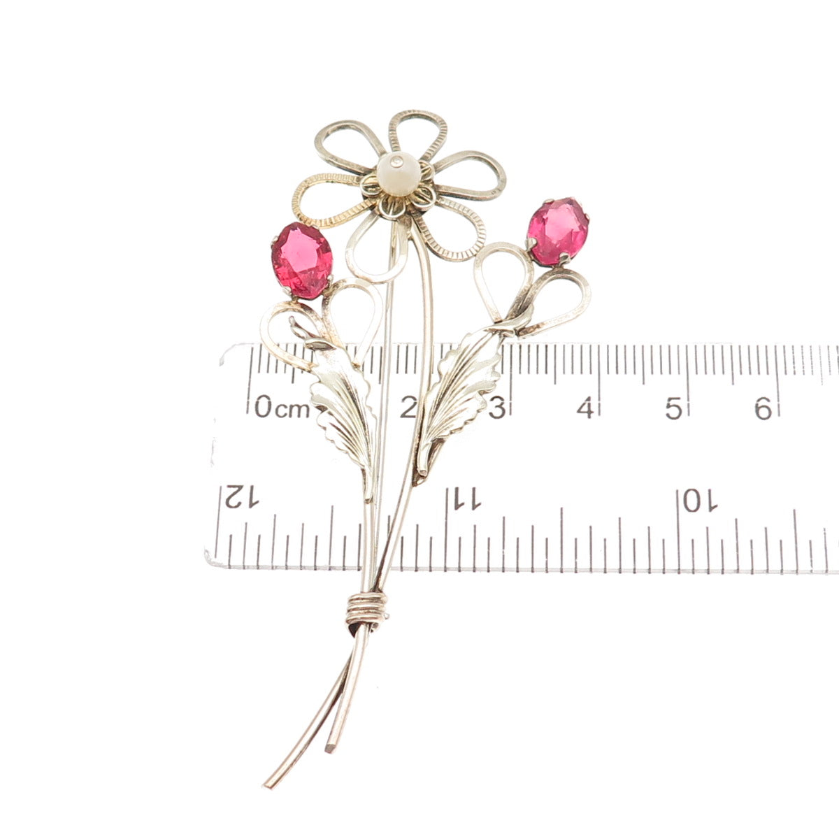 Providence St. Sterling 1/20 12K GF Antique Rhinestone Faux Pearl Floral Brooch