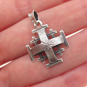 925 Sterling Silver Vintage Jerusalem Cross Oxidized Charm Pendant
