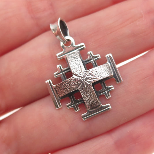 925 Sterling Silver Vintage Jerusalem Cross Oxidized Charm Pendant