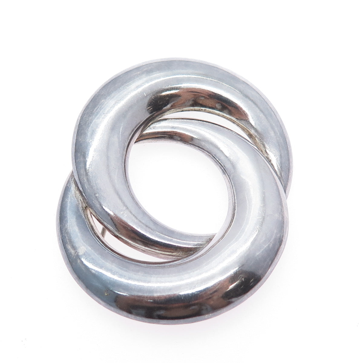 925 Sterling Silver Vintage Mexico Modernist Crescent Eternity Oxidized Brooch