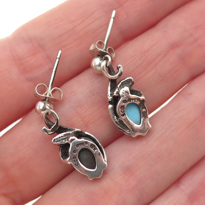 Coleman Co. 925 Sterling Silver 12K Gold Vintage Real Turquoise Floral Earrings