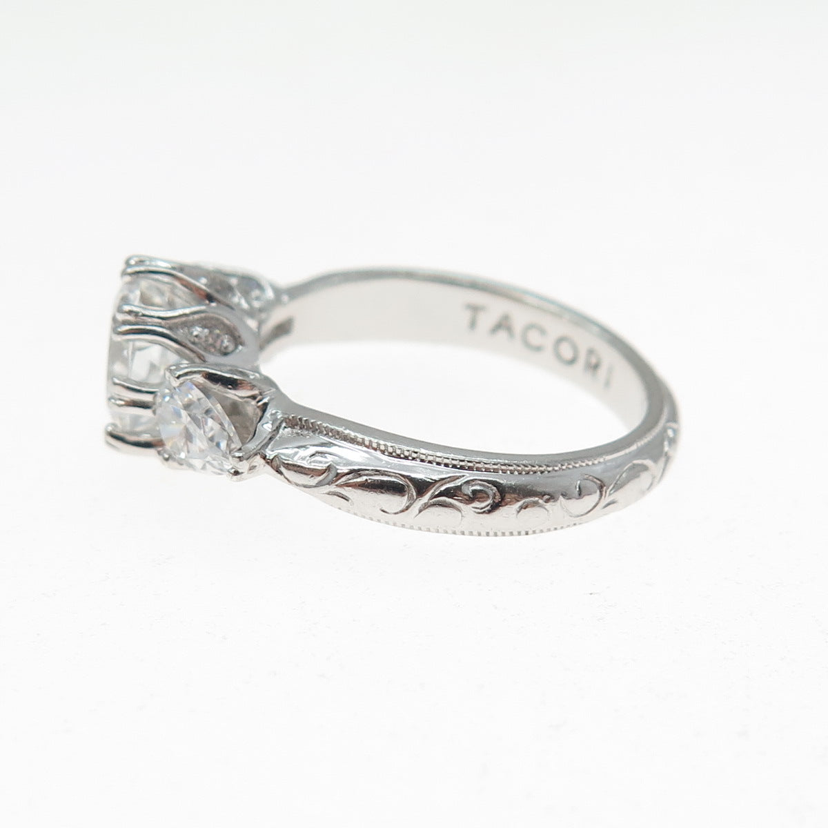 TACORI 925 Sterling Silver Round & Pear-Cut C Z Engagement Ring Size 8.25