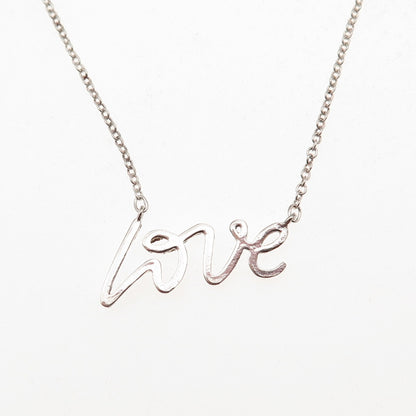 925 Sterling Silver Vintage Love Cable Chain Necklace 16"