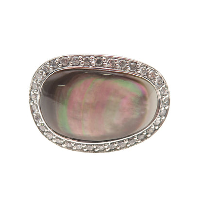 925 Sterling Silver Real Abalone Shell & C Z Ring Size 7.25