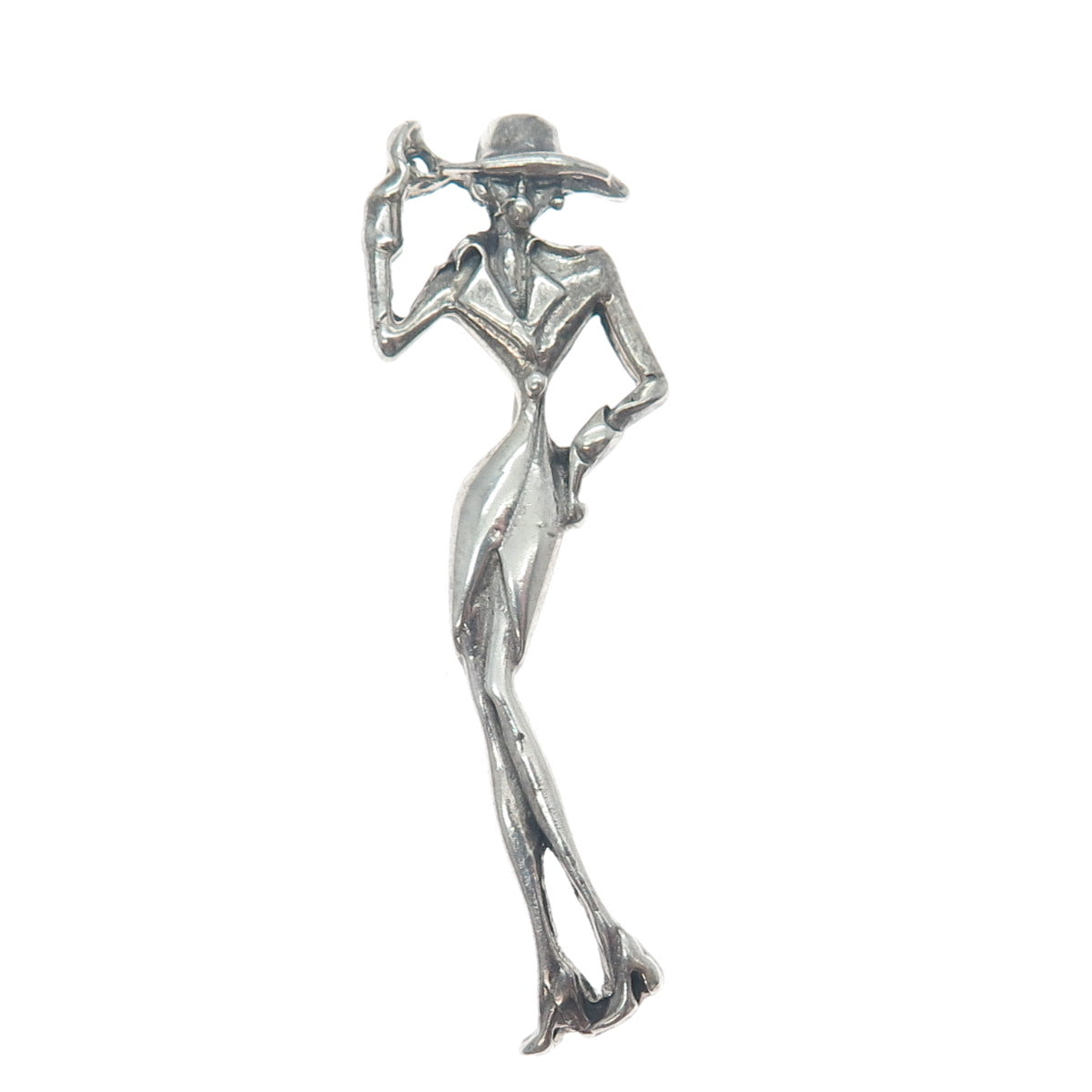 925 Sterling Silver Vintage Mexico Elegant Lady Oxidized Pin Brooch