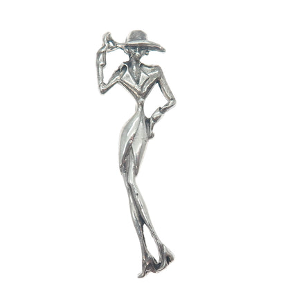 925 Sterling Silver Vintage Mexico Elegant Lady Oxidized Pin Brooch