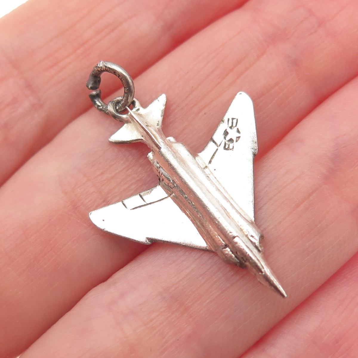 Cellini Sterling Silver Vintage F-4 Phantom II Fighter Aircraft 3D Charm Pendant