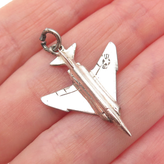 Cellini Sterling Silver Vintage F-4 Phantom II Fighter Aircraft 3D Charm Pendant