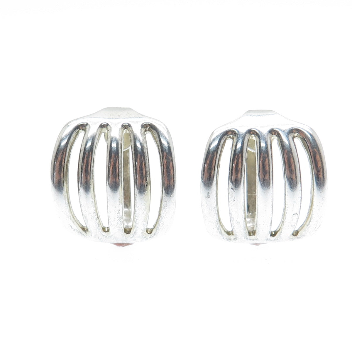 925 Sterling Silver Vintage Modernist Ribbed Screw Back Earrings
