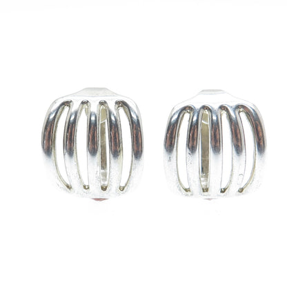 925 Sterling Silver Vintage Modernist Ribbed Screw Back Earrings