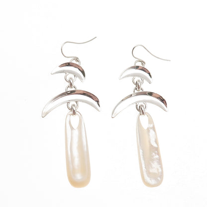 Robert Lee Morris Sterling Silver Vintage Real Pearl Modernist Dangle Earrings