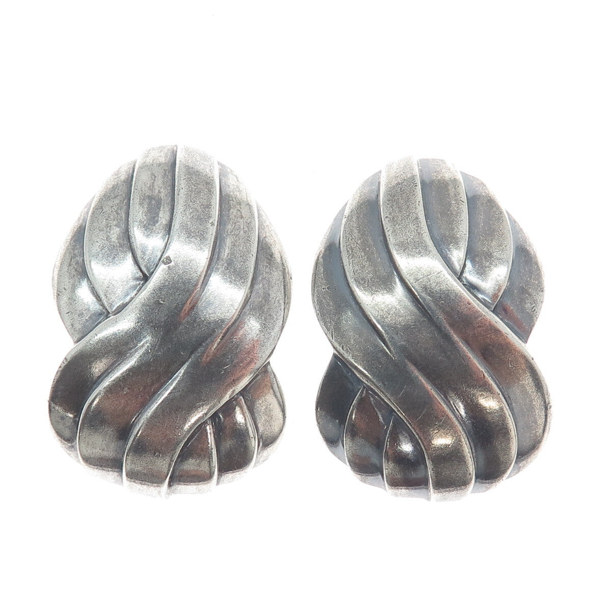 925 Sterling Silver Vintage Modernist Infinity Woven Oxidized Clip On Earrings