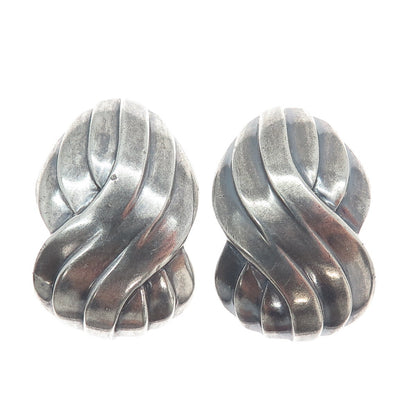 925 Sterling Silver Vintage Modernist Infinity Woven Oxidized Clip On Earrings
