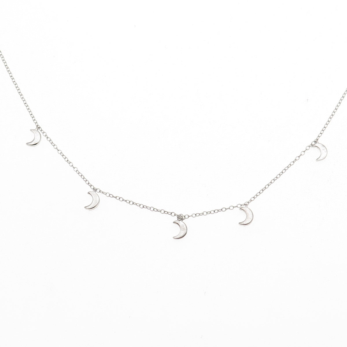 Ella Stein Sterling Silver Real Round-Cut Diamond Crescent Chain Necklace 18-20"