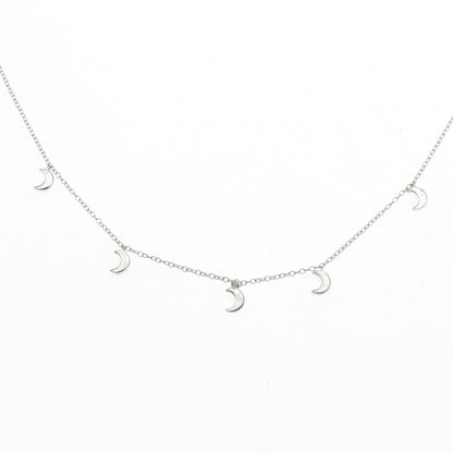 Ella Stein Sterling Silver Real Round-Cut Diamond Crescent Chain Necklace 18-20"