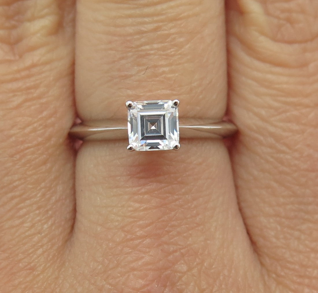 JD by Jewellery Design Sterling Silver Asscher-Cut C Z Engagement Ring Size 7