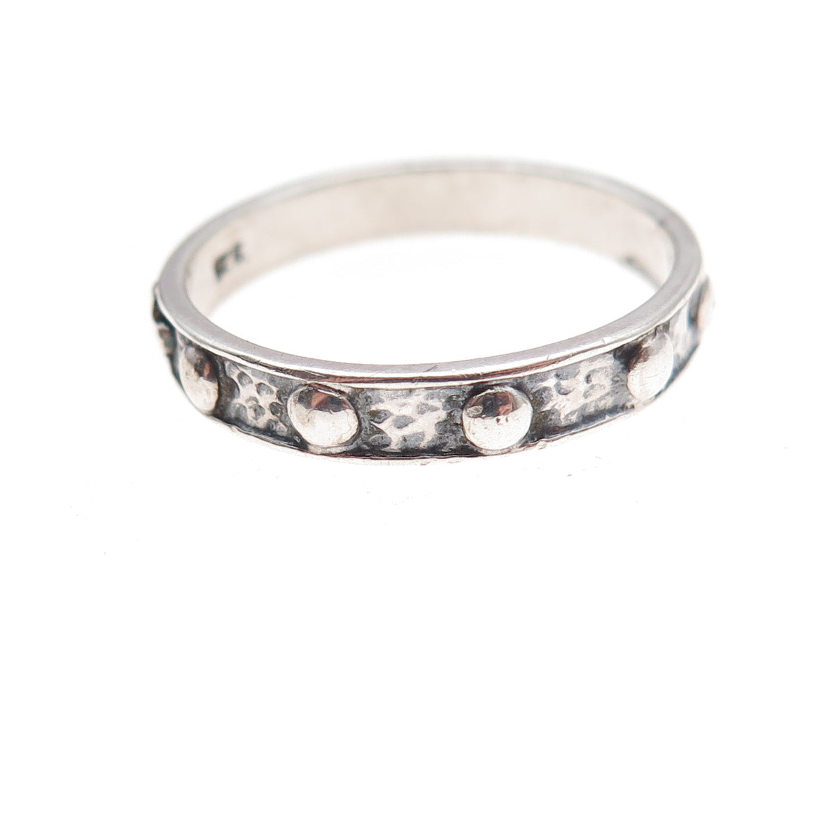 925 Sterling Silver Vintage Cross Beaded All Around Hammered Band Ring Size 8.75