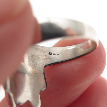925 Sterling Silver Vintage Modernist Ribbed Oxidized Ring Size 6