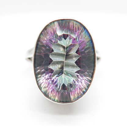 925 Sterling Silver Vintage Real Mystic Quartz Domed Ring Size 8.75