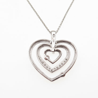 925 Sterling Silver Round-Cut C Z Triple Heart Cable Chain Necklace 18"
