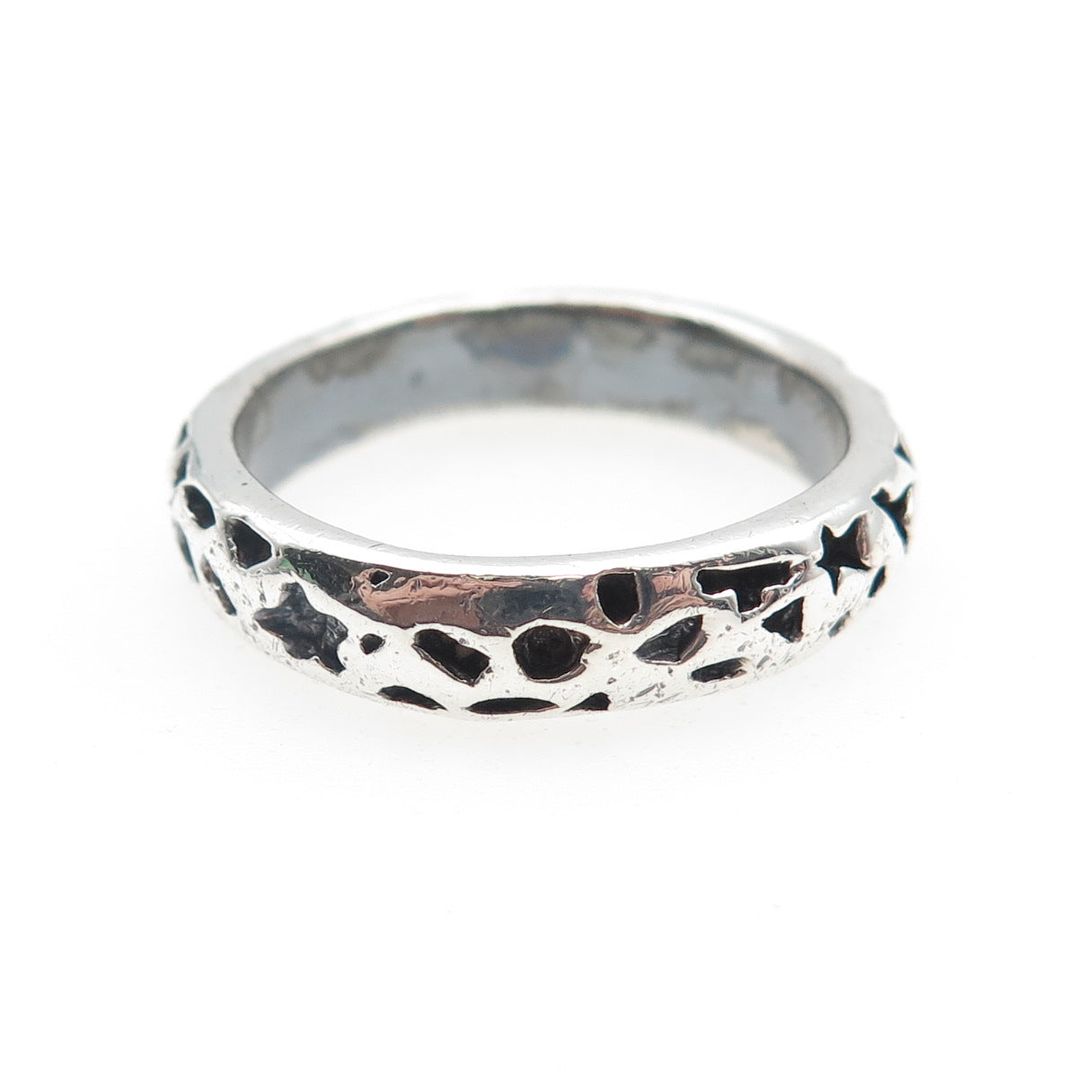 925 Sterling Silver Vintage Modernist Celestial Oxidized Band Ring Size 9.75