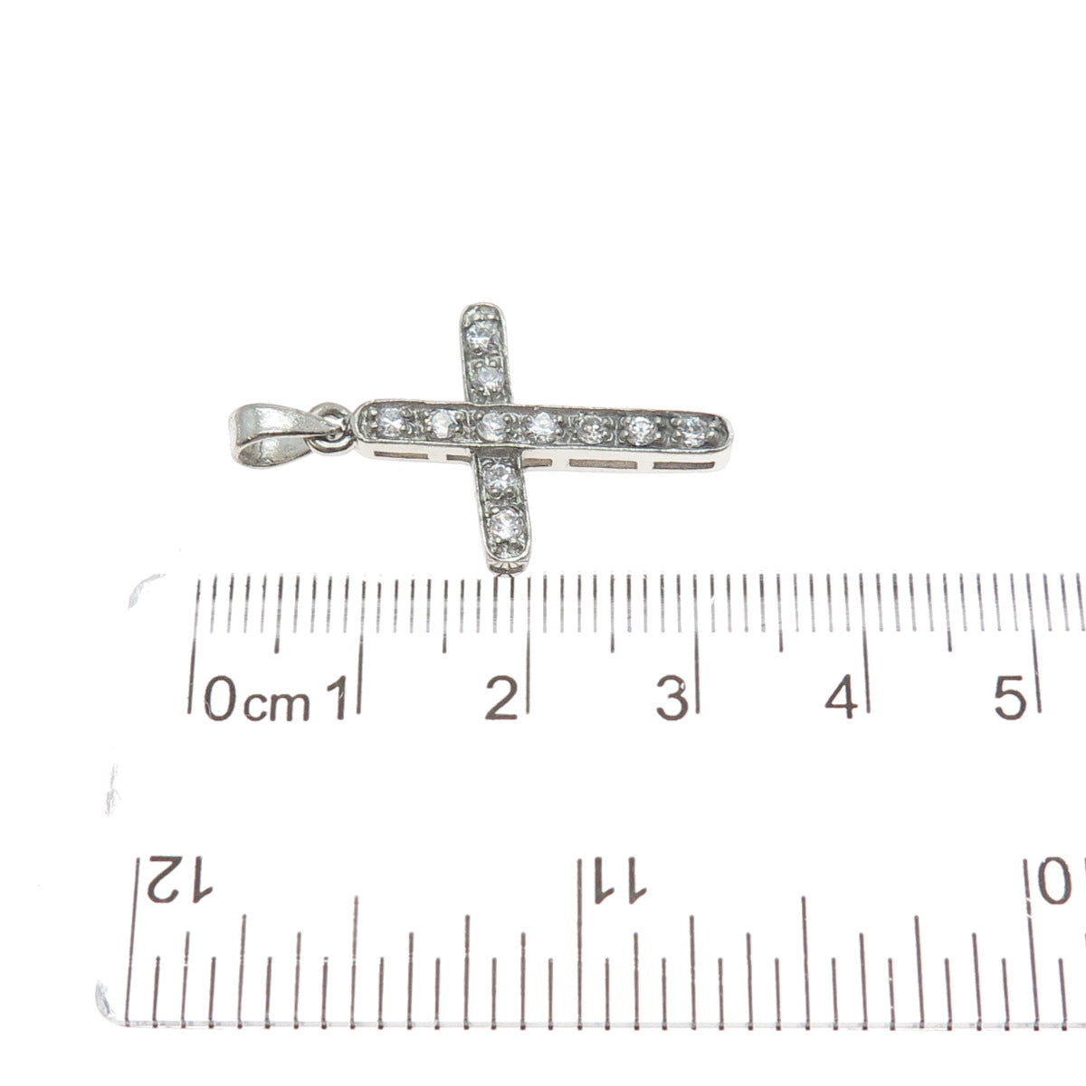 925 Sterling Silver Round-Cut C Z Cross Charm Pendant