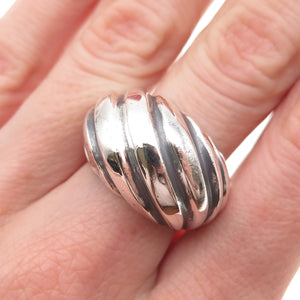 925 Sterling Silver Vintage Modernist Ribbed Oxidized Ring Size 7
