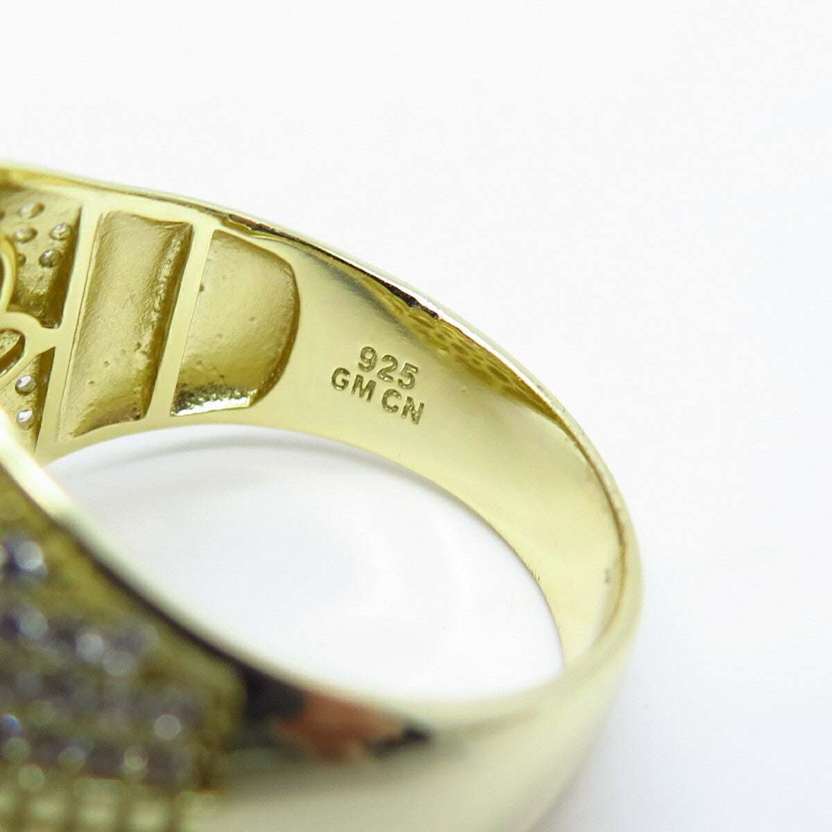 925 Sterling Silver Gold Plated C Z Domed Ring Size 12