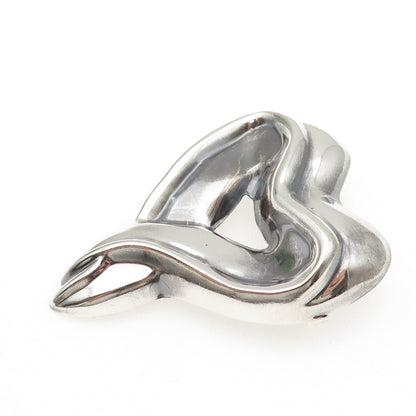 925 Sterling Silver Vintage Mexico Modernist Heart Oxidized Pin Brooch / Pendant