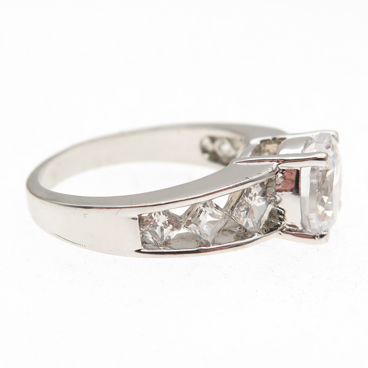 925 Sterling Silver Round & Princess-Cut C Z Engagement Ring Size 9