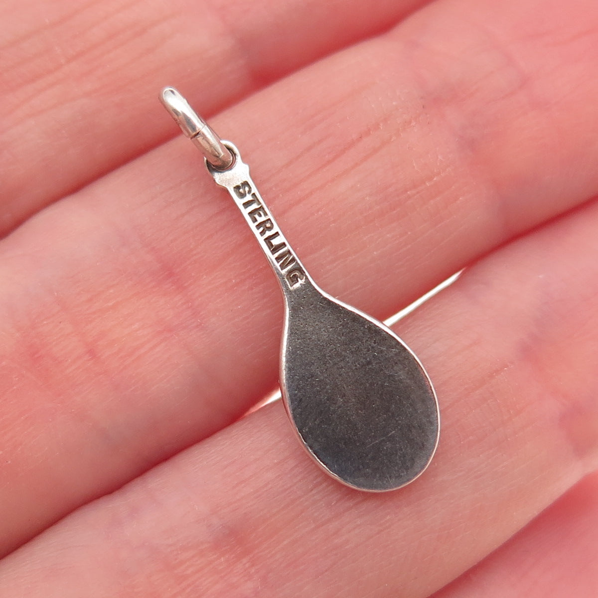 925 Sterling Silver Vintage Tennis Racket Oxidized Charm Pendant