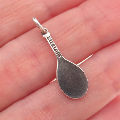 925 Sterling Silver Vintage Tennis Racket Oxidized Charm Pendant