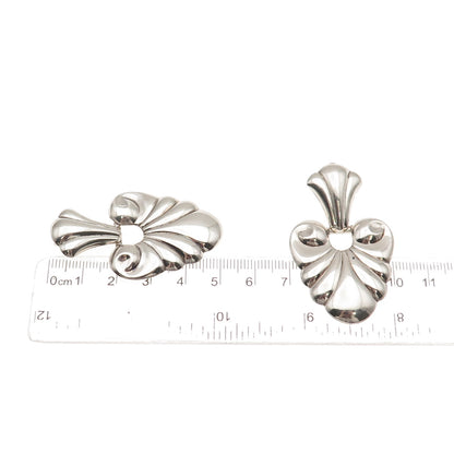 925 Sterling Silver Vintage Italy Floral Repousse Oxidized Dangle Earrings