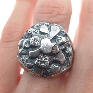 925 Sterling Silver Vintage Modernist Nugget Oxidized Ring Size 11.75
