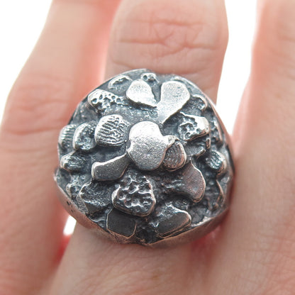 925 Sterling Silver Vintage Modernist Nugget Oxidized Ring Size 11.75