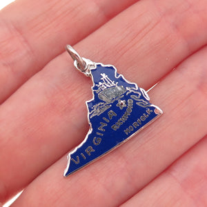 925 Sterling Silver Vintage Enamel Virginia State Map Mini Charm Pendant